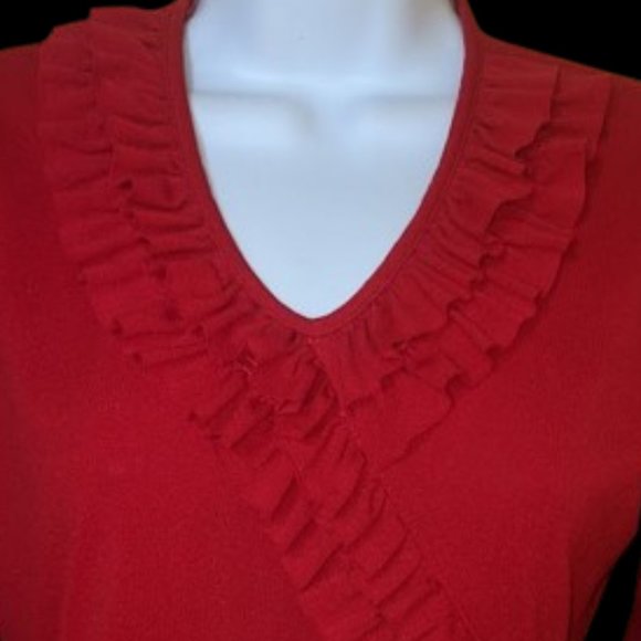 ---  Red Frilly Stretch Top Fits Medium - Picture 2 of 4